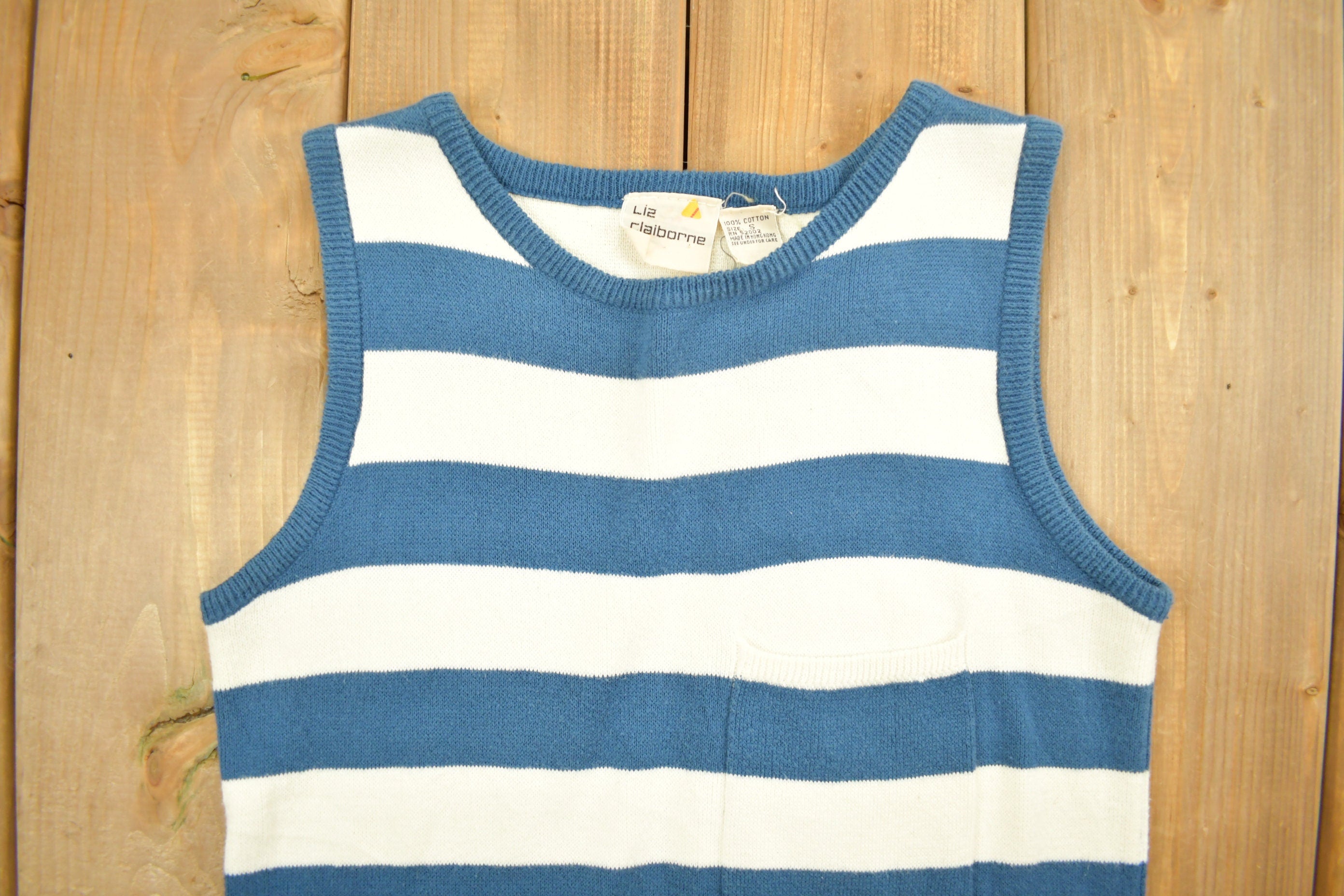 Vintage 1990s Liz Claiborne Striped Knitted Short Sleeve Vest