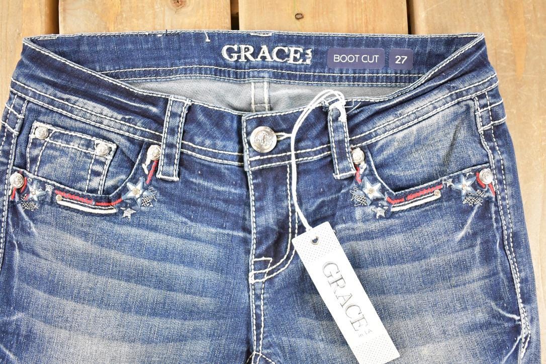 Vintage Deadstock Y2K Grace In LA Bedazzled Low Rise Jeans Women's Size 27 x 31