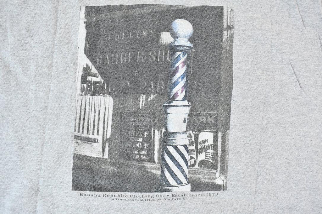 Vintage 1990s Banana Republic Clothing Co. Single Stitch Graphic Barber Shop T-Shirt