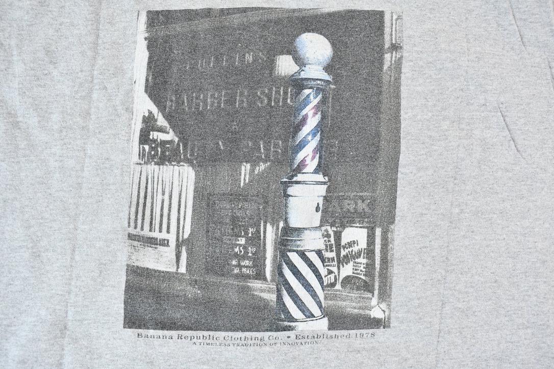 Vintage 1990s Banana Republic Clothing Co. Single Stitch Graphic Barber Shop T-Shirt