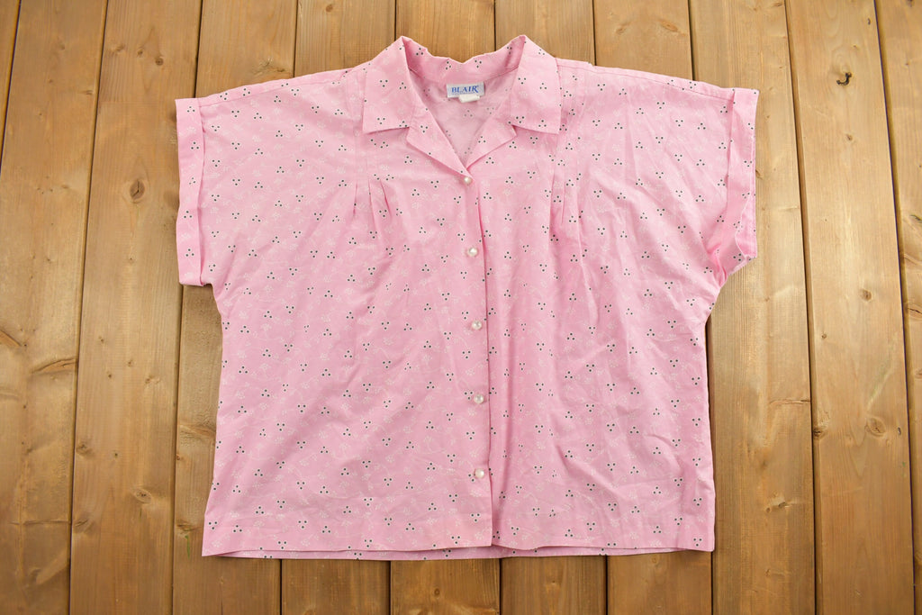 Vintage 1990s Womens Blair Pink Abstract Button Up Shirt