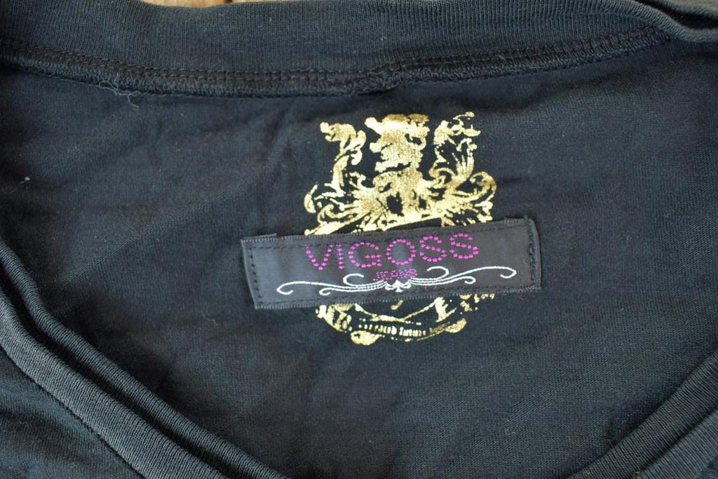 Women Vintage Vigoss Y2K Thermal Sleeve T-Shirt / Vigoss Grunge Skull Print / Contrast Stitch / Internet Famous Clothing / Over Dyed