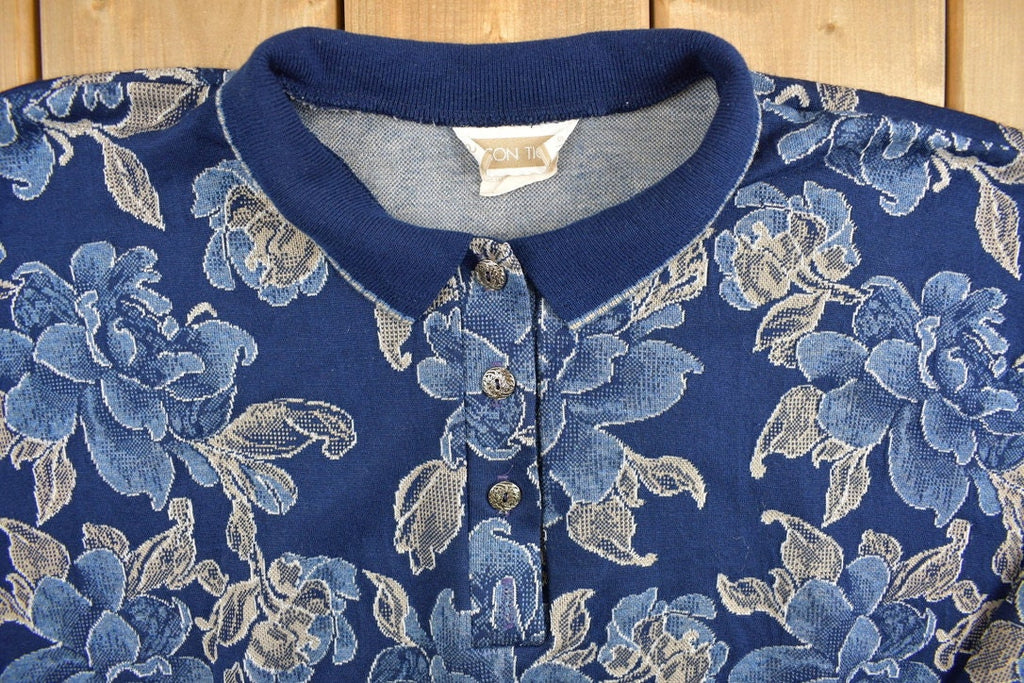 Vintage 1990s Season Ticket Floral Theme Quarter Button Up Sweater