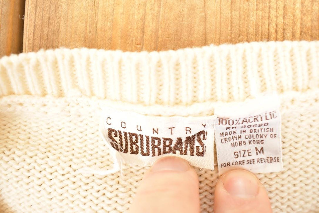 Vintage 1990s Country Suburbans AOP Farm Theme Embroidered Knit Crewneck Sweater Men's S
