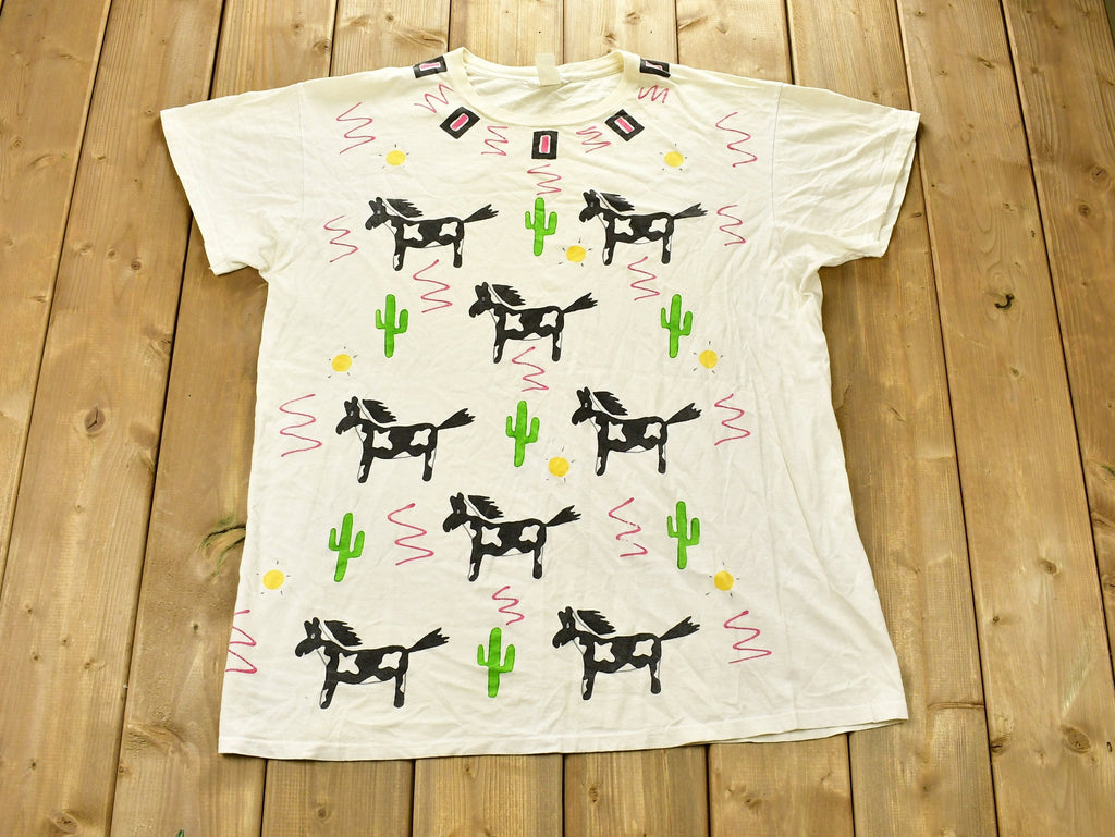 Vintage 1990s All Over Print Horse Graphic T-Shirt