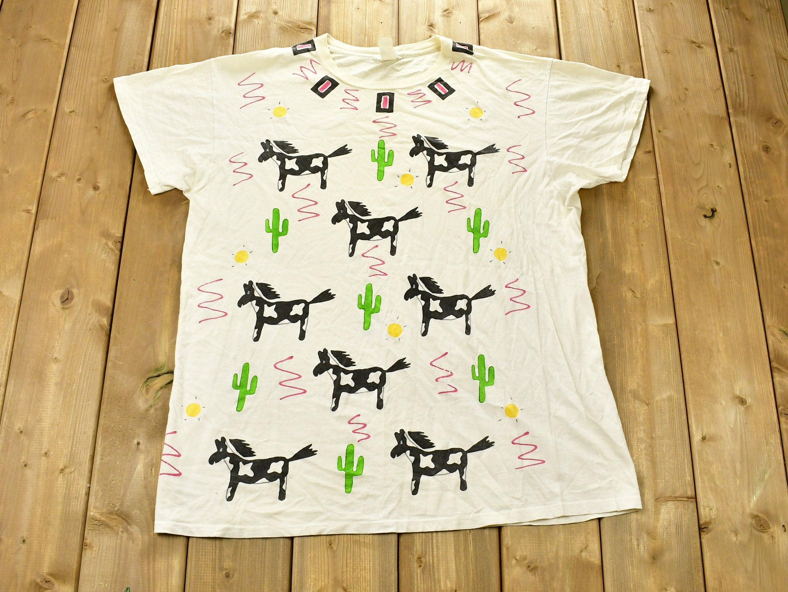 Vintage 1990s All Over Print Horse Graphic T-Shirt