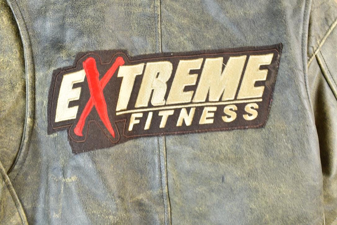 Vintage 1990s Leather Extreme Fitness Jacket Made In USA / 90s Distressed Leather Jacket