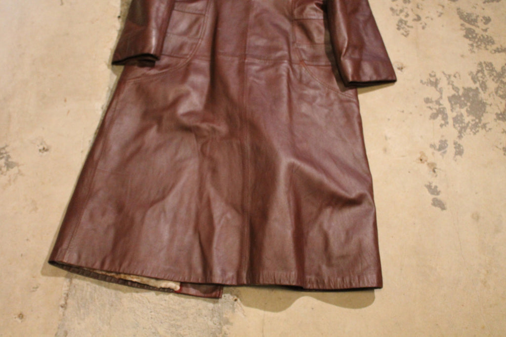 Vintage 1980s Mr Sabre Fur Collar Leather Trench Coat