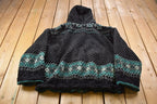 Vintage 1990s Winter Themed All Over Zip Up Fleece Sweater