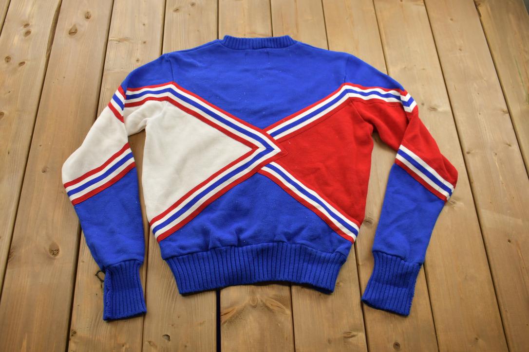Vintage 1970s Vets Cheerleading Abstract Knitted Crewneck Sweater