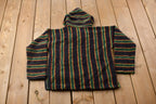 Vintage 1990s Baja Hooded Pullover Striped Knit Poncho Blanket Hoodie