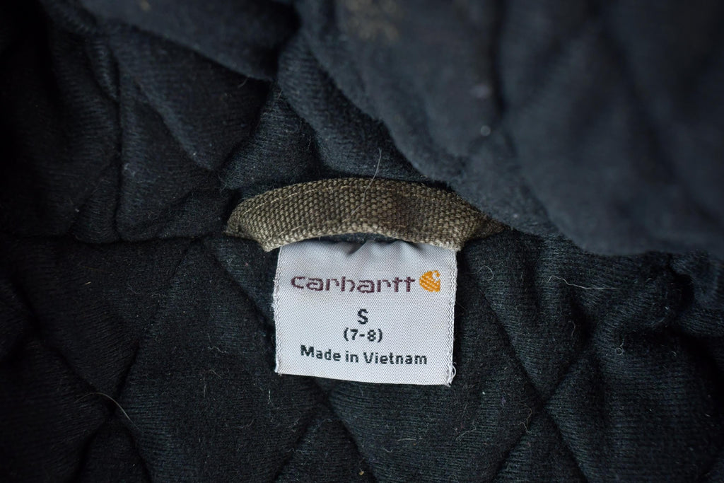 Vintage 1990s Youth Distressed Carhartt Blanket Lined Full Zip Heavy Canvas Hoodie Jacket Made In USA