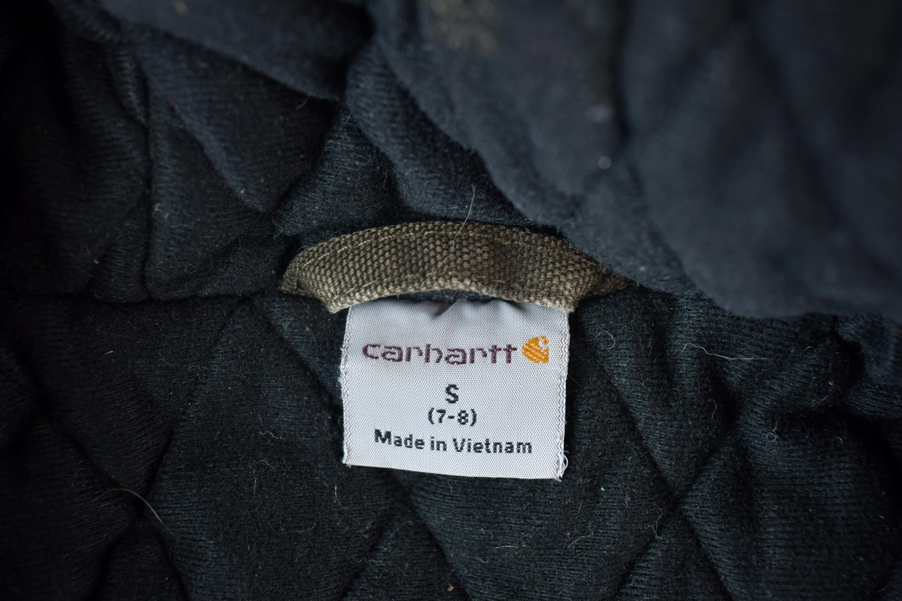 Vintage 1990s Youth Distressed Carhartt Blanket Lined Full Zip Heavy Canvas Hoodie Jacket Made In USA