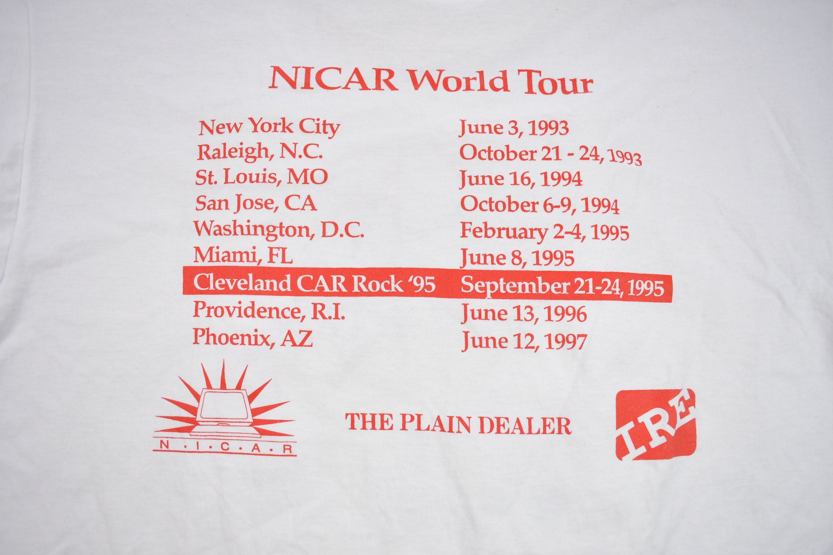 Vintage 1990s NICAR World Tour Car Rock Graphic T Shirt