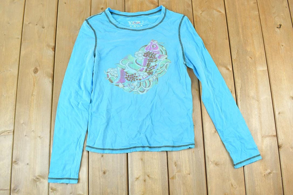 Women Vintage Vigoss Y2K Koi Fish T-Shirt / Vigoss Grunge Skull Print / Contrast Stitch / Internet Famous Clothing / Over Dyed