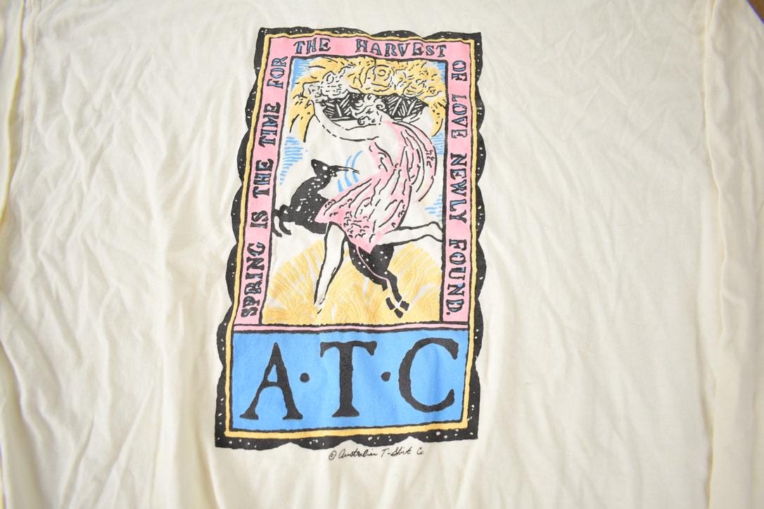 Vintage 1990s ATC Spring Is The Time For Harvest Graphic Long Tee Made In USA