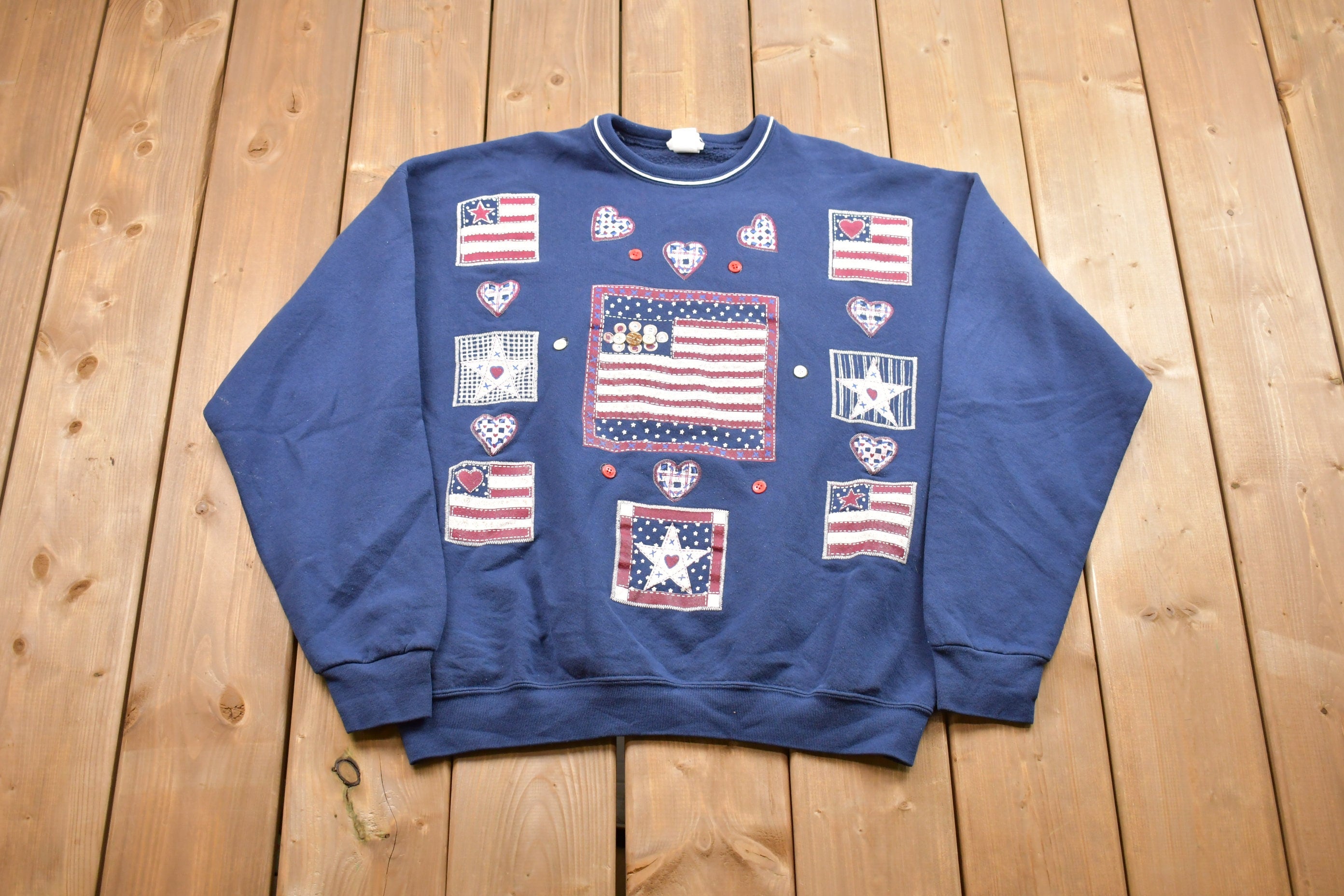 Vintage 1990s Cute American Flag Crewneck