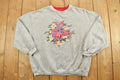 Vintage 1990s Basic Editions Double Collar Floral Graphic Crewneck Sweatshirt