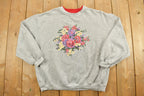 Vintage 1990s Basic Editions Double Collar Floral Graphic Crewneck Sweatshirt
