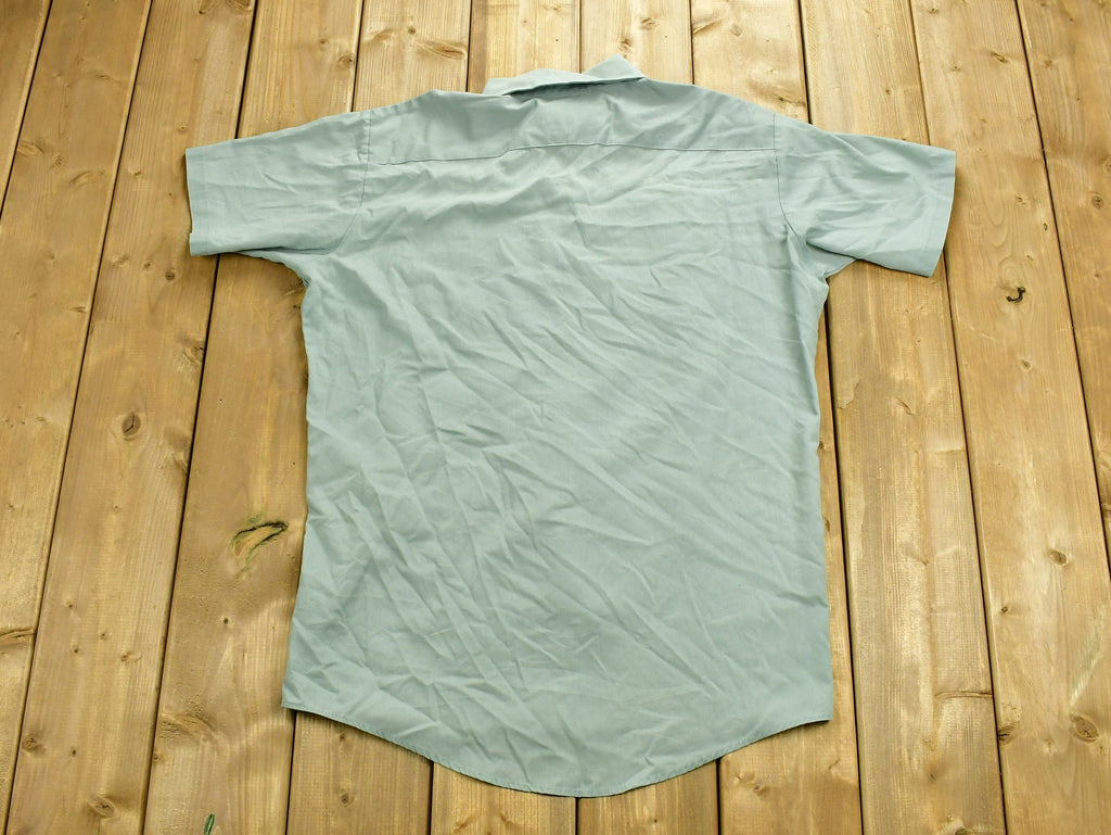Vintage 1970s Chain Stitched Button Up Uniform T-Shirt  Mr. Meyler  Embroidered  Union Made  Woodbridge School  Distressed  Pocket Tee
