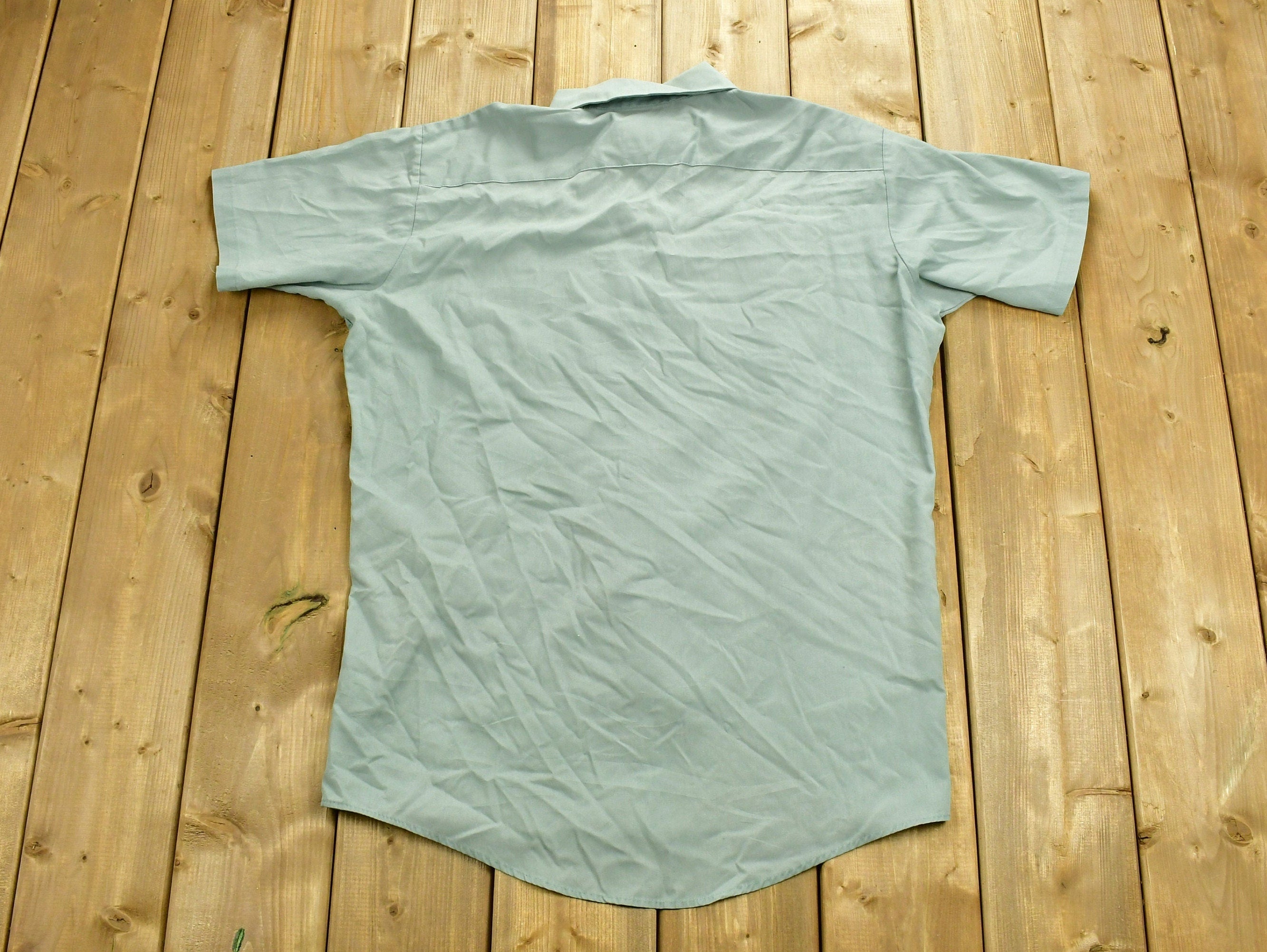 Vintage 1970s Chain Stitched Button Up Uniform T-Shirt  Mr. Meyler  Embroidered  Union Made  Woodbridge School  Distressed  Pocket Tee