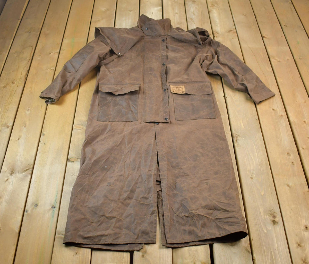 Vintage 1990s Australian Stockman's Dilskins Crazy Full Length Leather Trench Coat Made In Australia By Feathertop