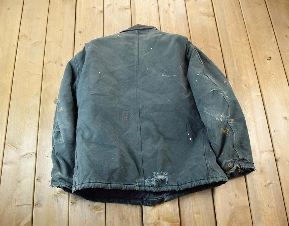 Vintage 1990s Distressed Carhartt Heavy Duty Olive Jacket Made In USA