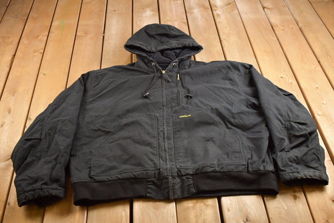 Vintage 1990s Walls Black Hooded Cinched Active Jac Work Jacket