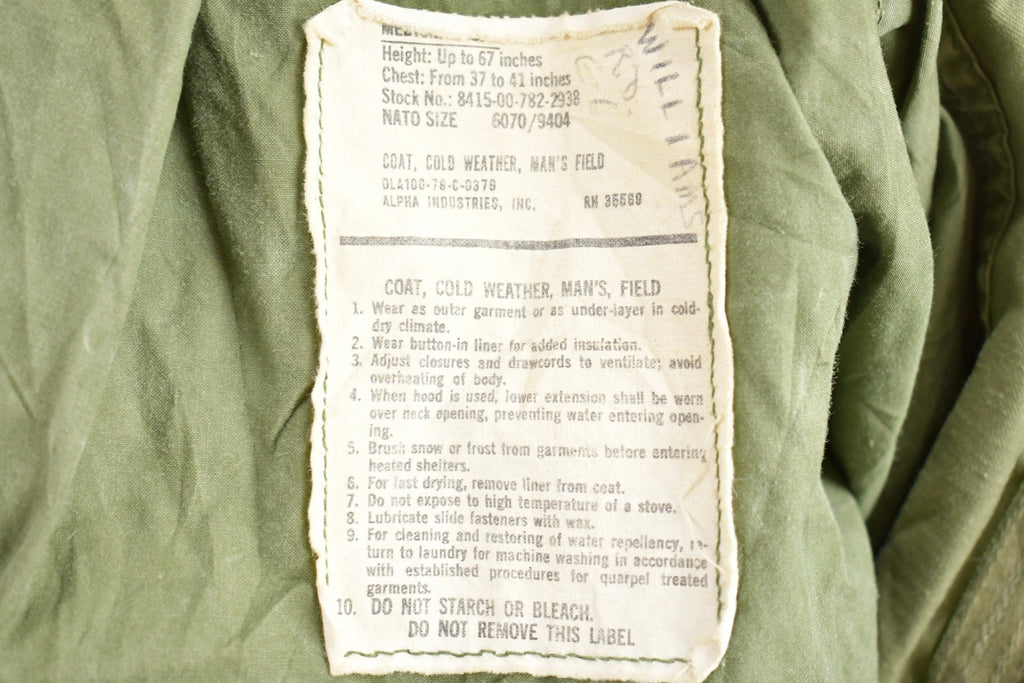 Vintage 1976 Military Army Sateen Field Jacket