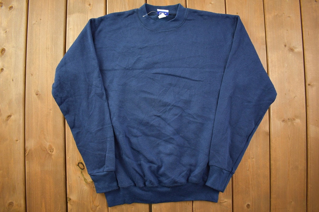 Vintage 1990s Navy Blue Blank Tultex Crewneck Sweatshirt
