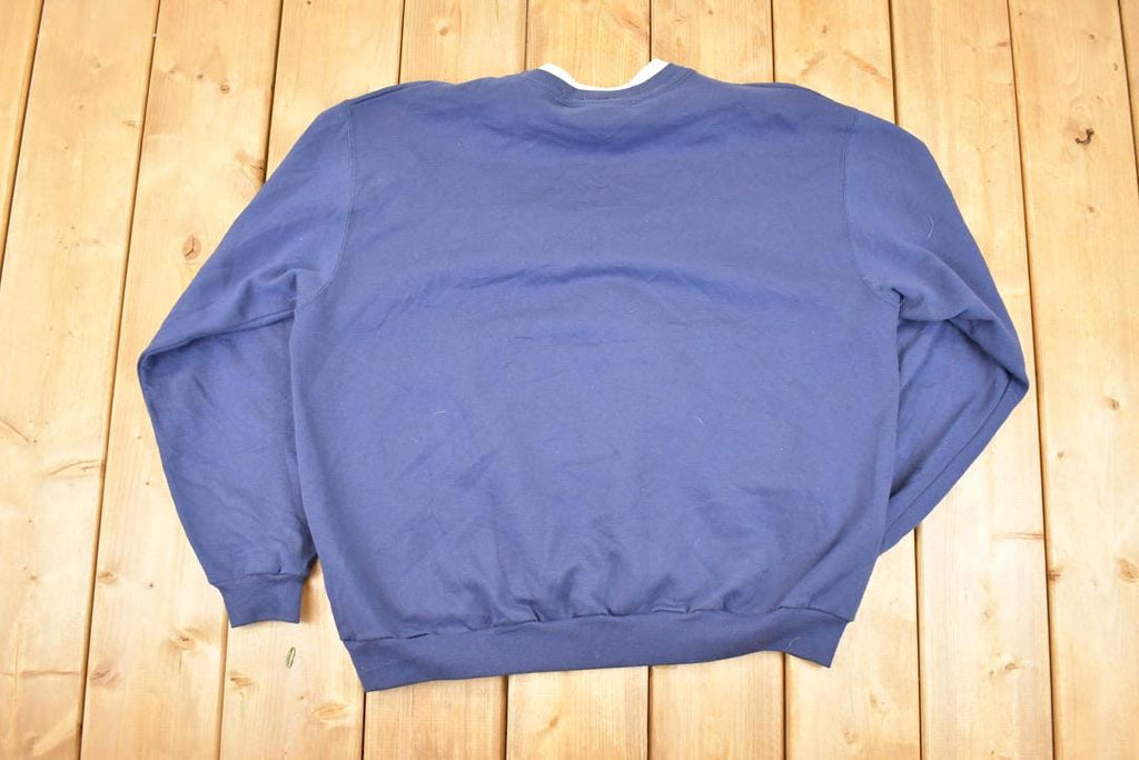 Vintage 1990s Top Stitch Double Collar Cute Floral Embroidered Crewneck Sweatshirt Women's XXL