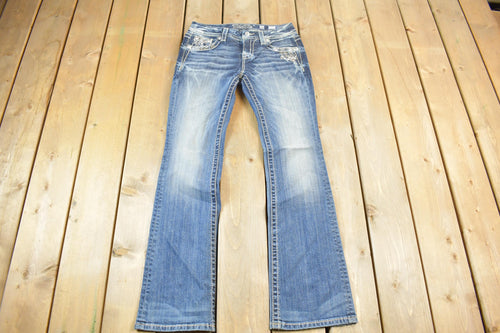 Vintage Y2K Miss Me Bedazzled Low Rise Jeans Size 26x32 / Boot Cut Jeans / Y2K Style / Embroidered Jeans / 2000s / Contrast Stitching