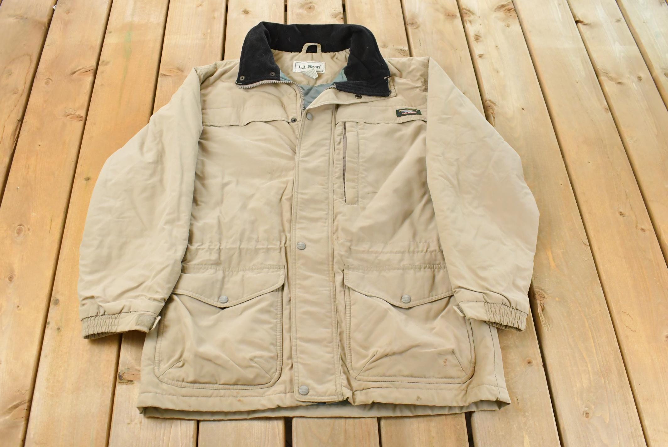 Vintage 1990s L.L. Bean Utility Parka Jacket Men's Medium / Vintage Winter Jacket / Full Zip / Streetwear / 1990s LL Bean / Beige Jacket