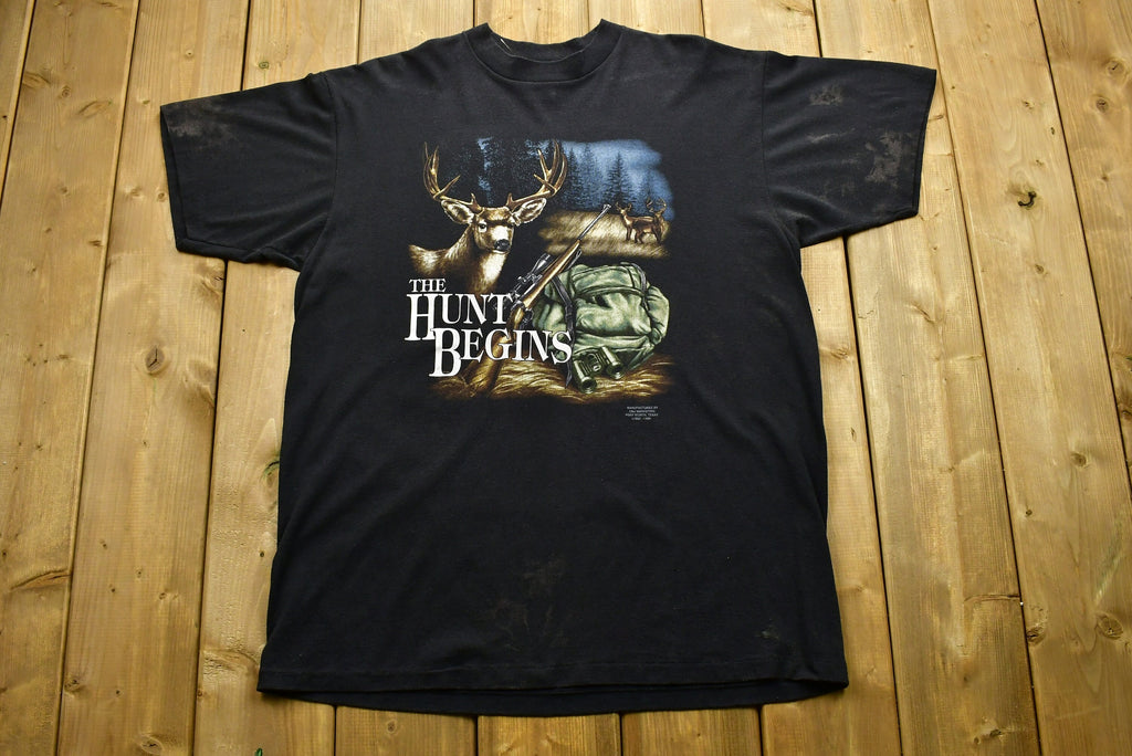 Vintage 1992 The Hunt Begins 3D Emblem T-Shirt
