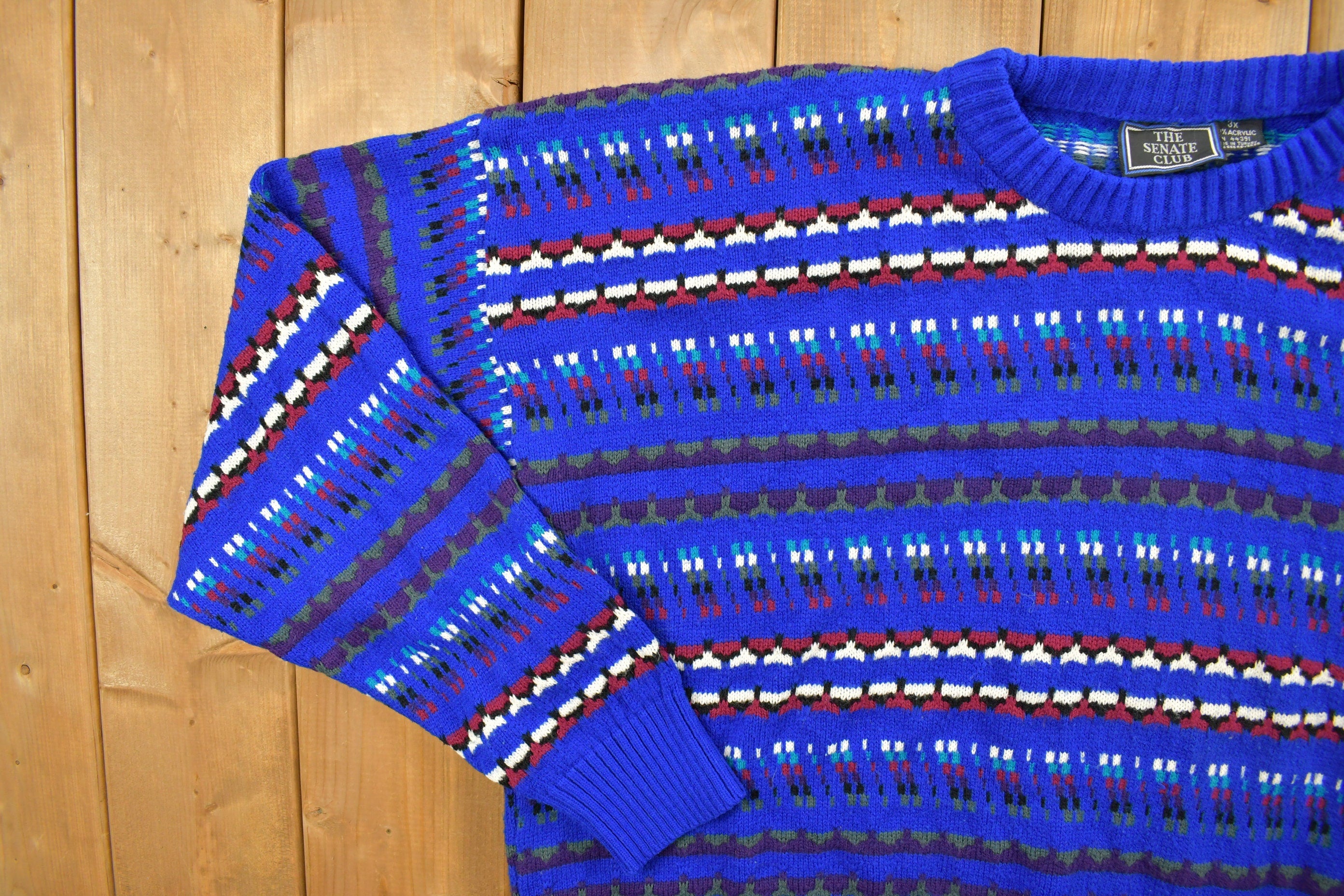 Vintage 1990s The Senate Club Blue Knitted Crewneck Sweater