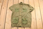 Vintage 1990s Women's Ralph Lauren Olive Drab Green Knit Short Sleeve Button Up Sweater