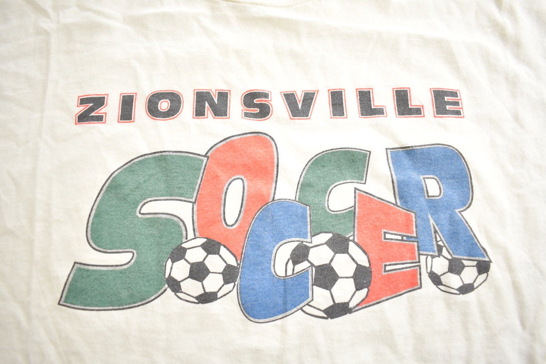 Vintage 1990s Zionsville Soccer Single Stitch Graphic T Shirt Made In USA