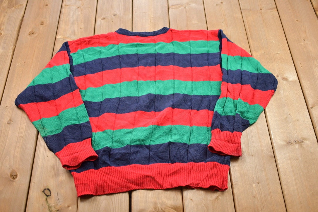 Vintage 1990s Knitted Striped Crewneck Sweater /