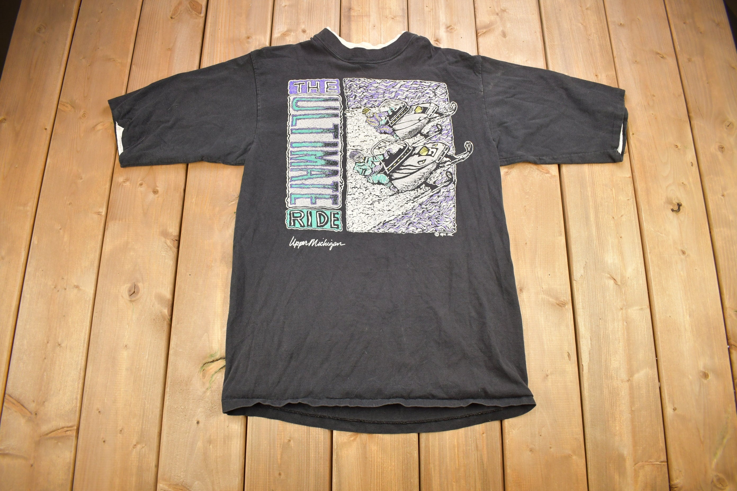 Vintage 1992 The Ultimate Ride Snowmobile Theme Upper Michigan Souvenir T Shirt