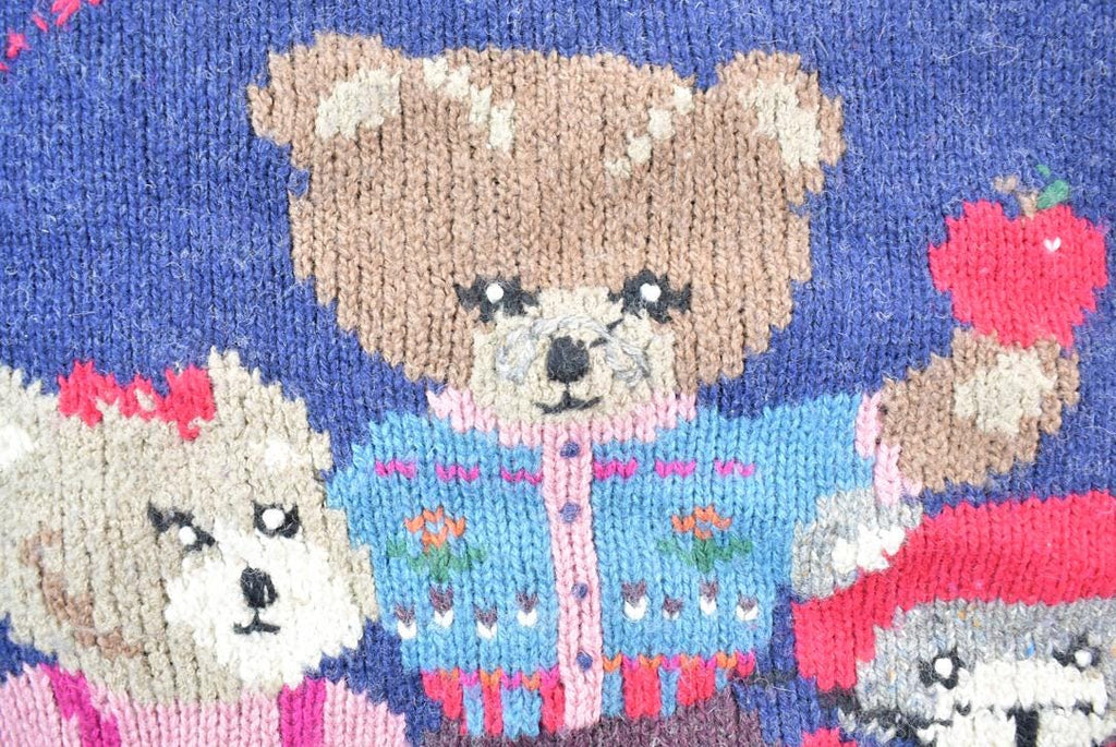 Vintage 1990s Woolrich Teddy Bear Hand-framed 100% Wool Knit Sweater
