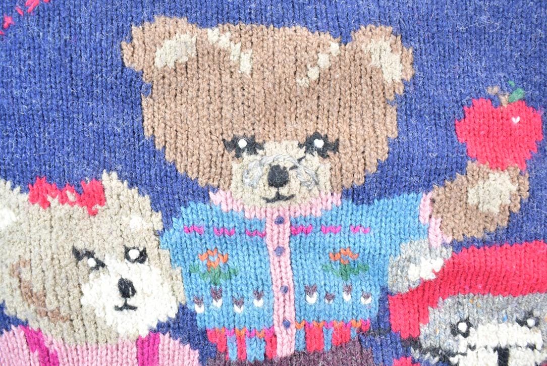 Vintage 1990s Woolrich Teddy Bear Hand-framed 100% Wool Knit Sweater