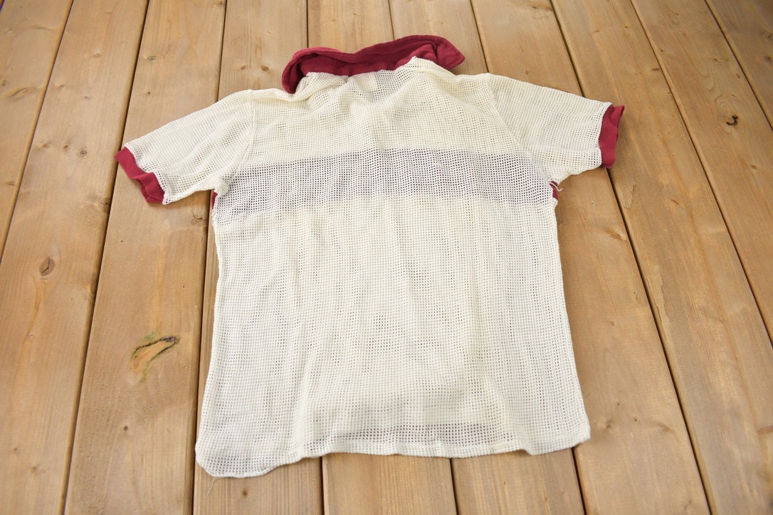 Vintage 1980s Striped Mesh Polo Shirt Made In Canada