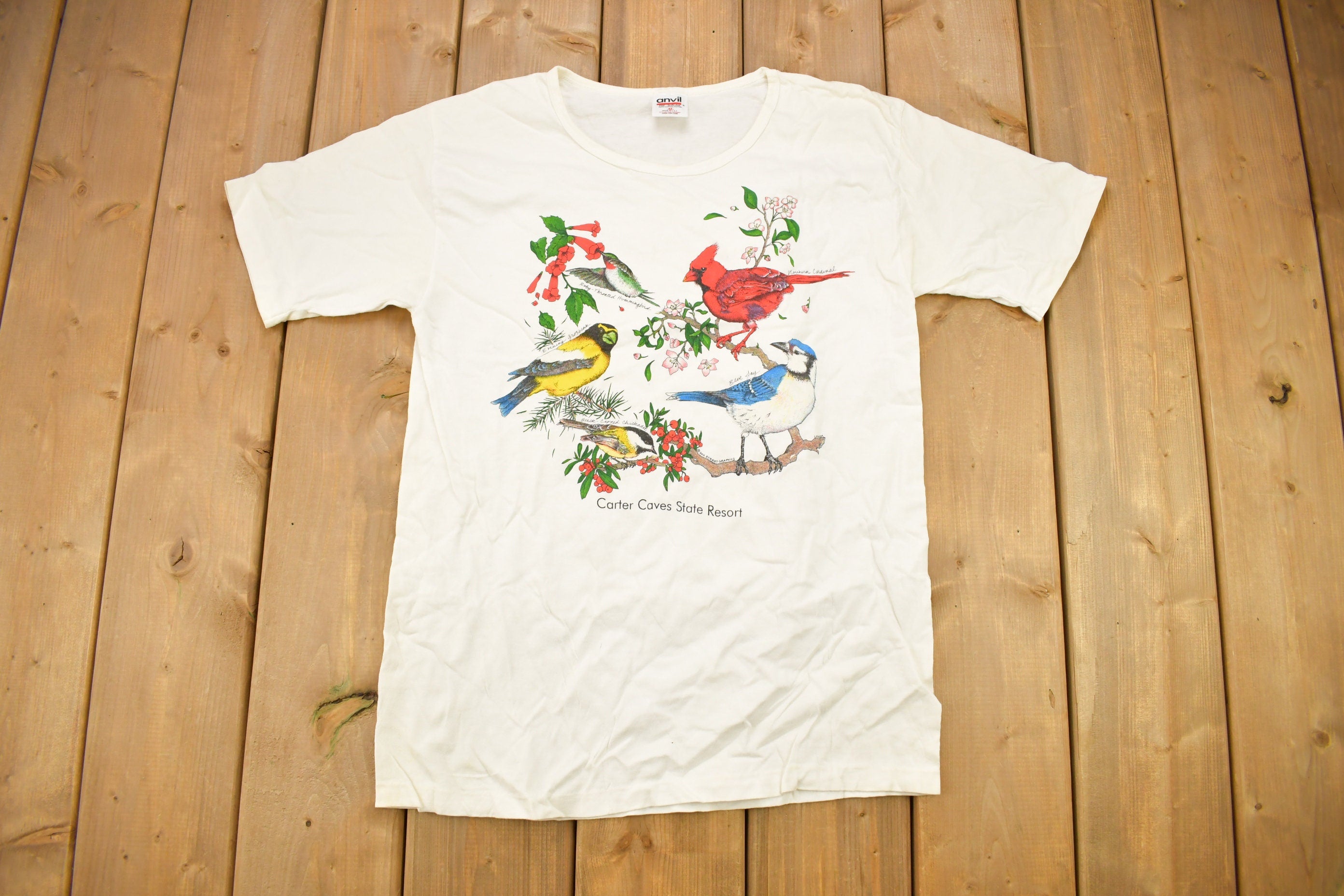 Vintage 1990s Carter Caves State Resort Bird Theme Graphic Women's T-Shirt
