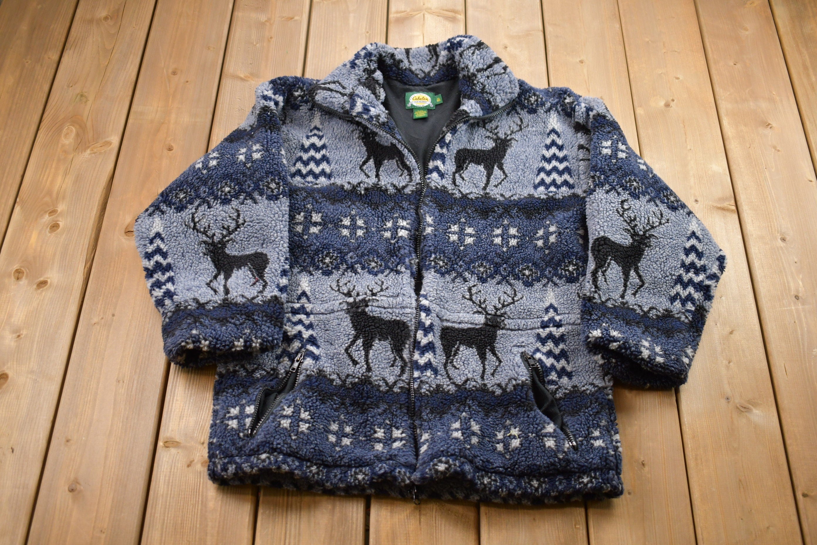 Vintage 1990s Cabela's All Over Print Fleece Jacket