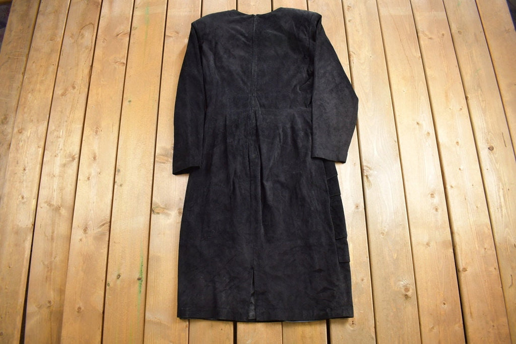 Vintage 1980s Black Suede Long Sleeve Dress