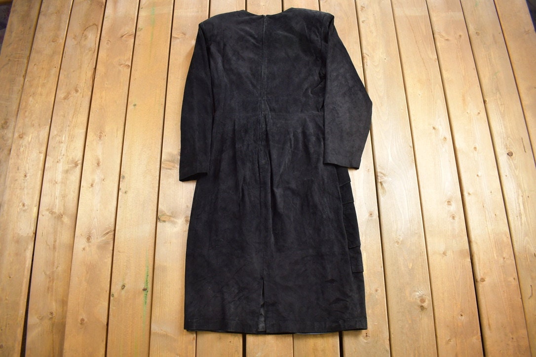 Vintage 1980s Black Suede Long Sleeve Dress