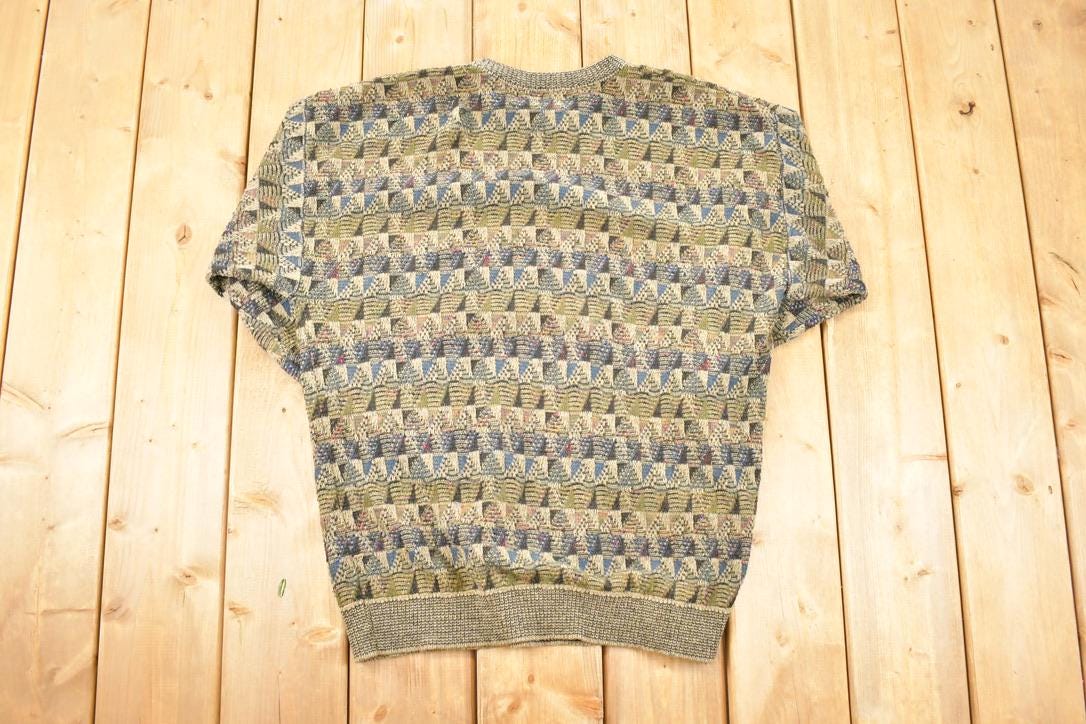 Vintage 1990s TSR Knit Abstract Print Crewneck Sweater Men's L