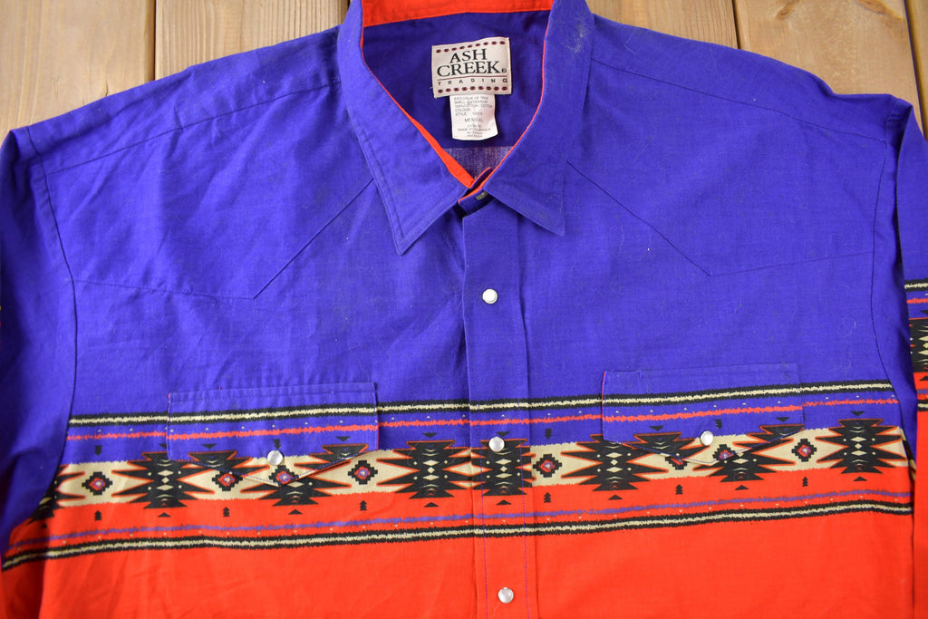 Vintage 1990s Ash Creek South Western Style Pearl Snap Button Up Rodeo Shirt Size XL
