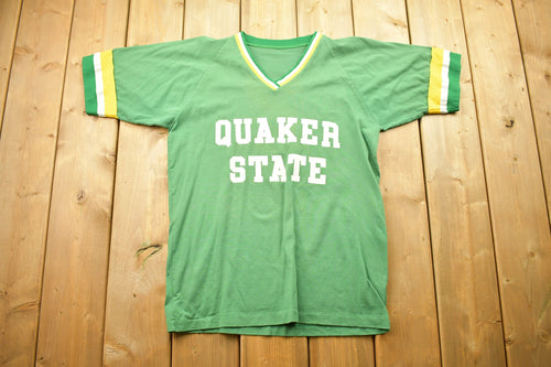 Vintage 1980s University of Quaker State Collegiate Ringer T-Shirt / Single Stitch / NCAA Tee / Americana / Sportswear / Athleisure