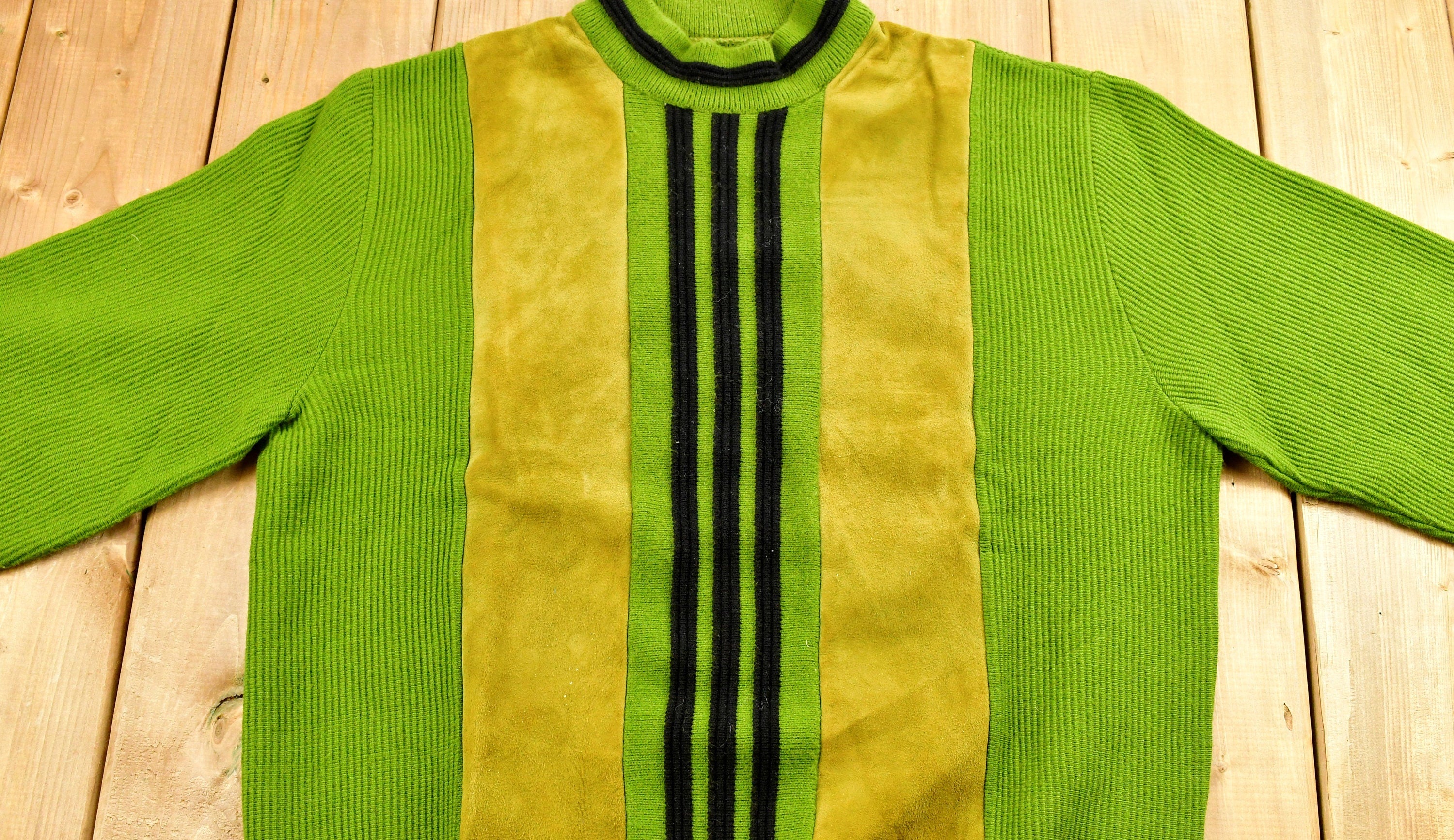 Vintage 1980s Lambskin Suede Knitted Crewneck Sweater